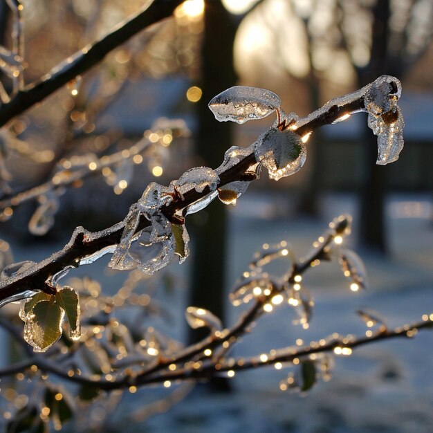 una rama congelada con hielo y hielo colgando de ella