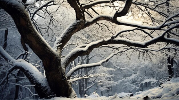 Una rama cubierta de nieve de un árbol con nieve sobre ella