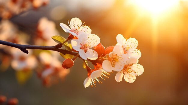 Rama de flor de cerezo de cerca Fondo de primavera