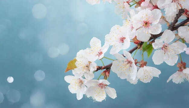 Rama de flor de cerezo con fondo azul pastel Espacio para copiar