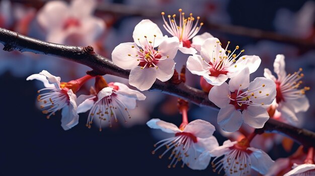 Una rama de flores de albaricoque con la palabra cereza en la parte inferior