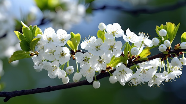 Una rama con flores blancas