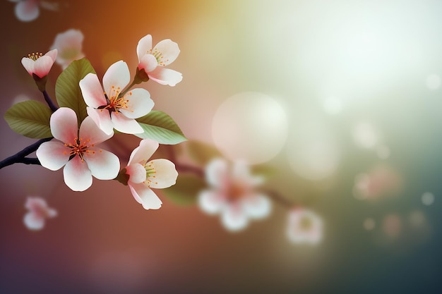 Una rama de flores de cerezo con un fondo colorido