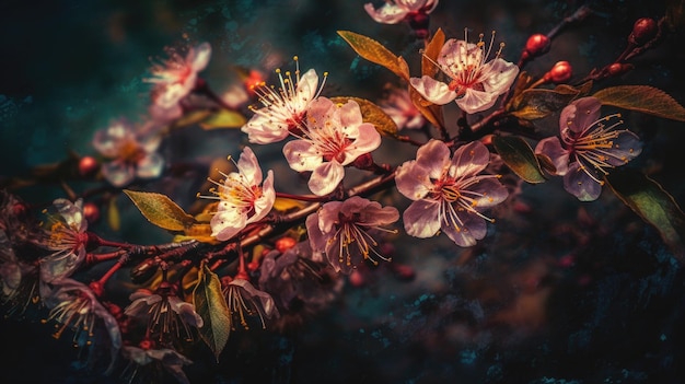 Una rama de flores de cerezo con la palabra cereza en ella