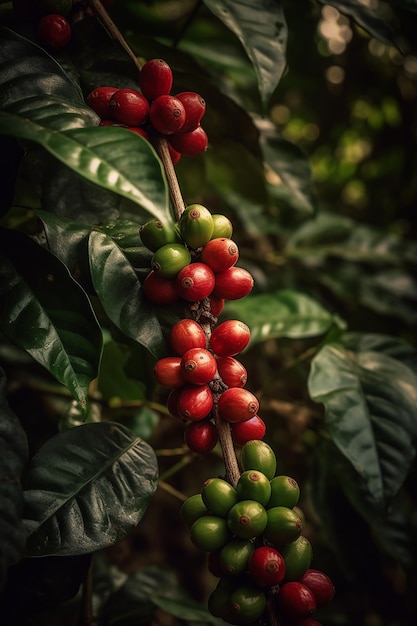 Una rama de granos de café con la palabra café