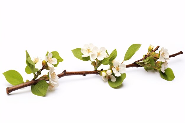 Foto una rama de haya adornada con flores que se destacan contra un entorno blanco