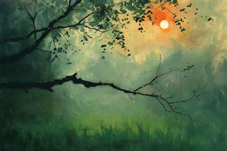 Una rama de hierba verde y el sol sobre un árbol de alta calidad de alta resolución