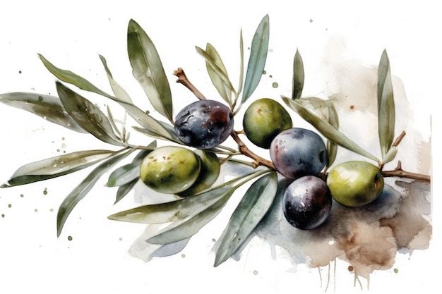 Rama de olivo con hojas y frutos IA generativa