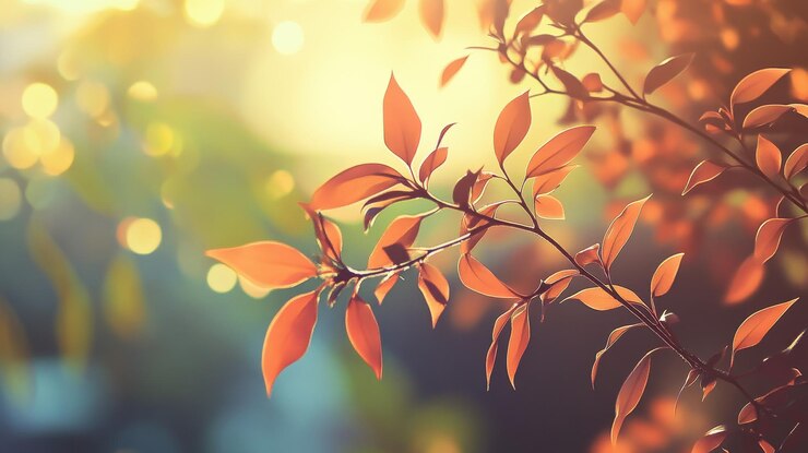 Rama de otoño con hojas de naranja a la luz del sol