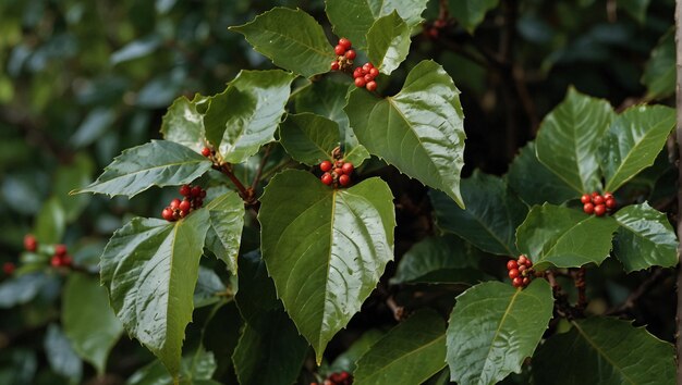 Foto una rama de una planta con bayas rojas en ella