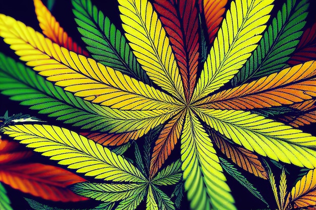 Rama de plantas de cannabis con hojas largas y extendidas