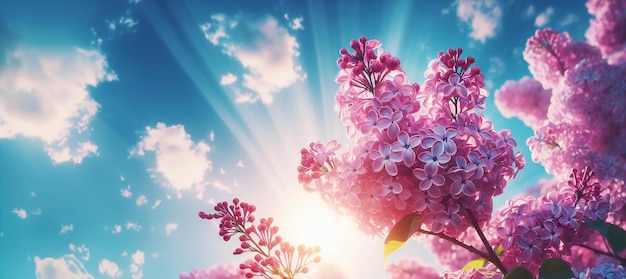 rama de primavera de lilas en flor contra el fondo del cielo azul