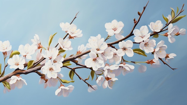 La rama de la sakura en flor con flores blancas