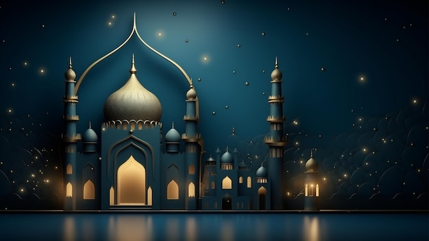 Ramadã Kareem fundo com mesquita e lua Ilustração vetorial