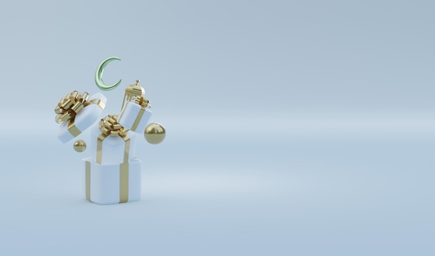 Ramadan 3D-Rendering mit realistischer Geschenkbox