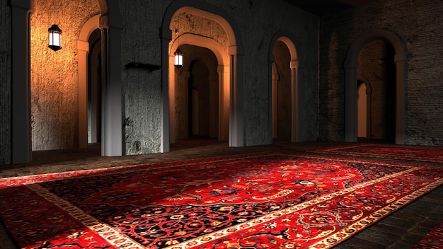 Ramadan Background 3D Mesquita Dentro, Renderização em 3D
