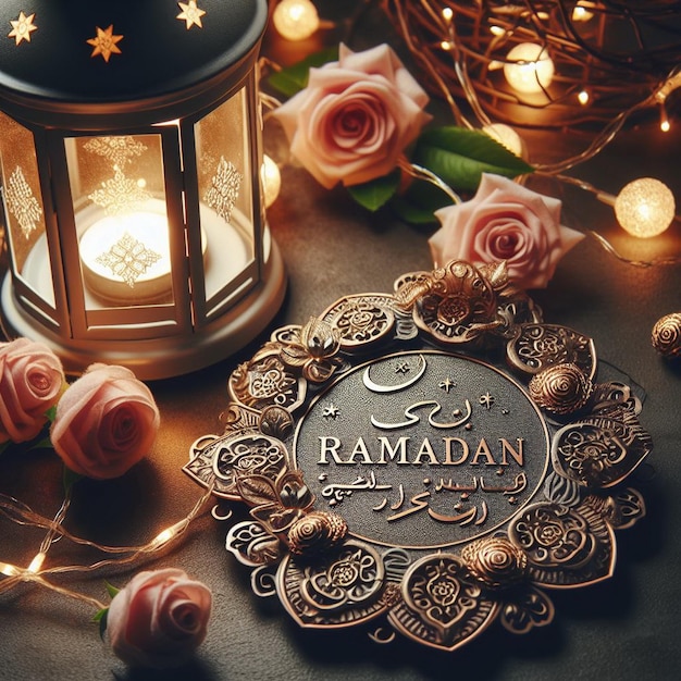 Ramadan bem-vindo com saudação floral