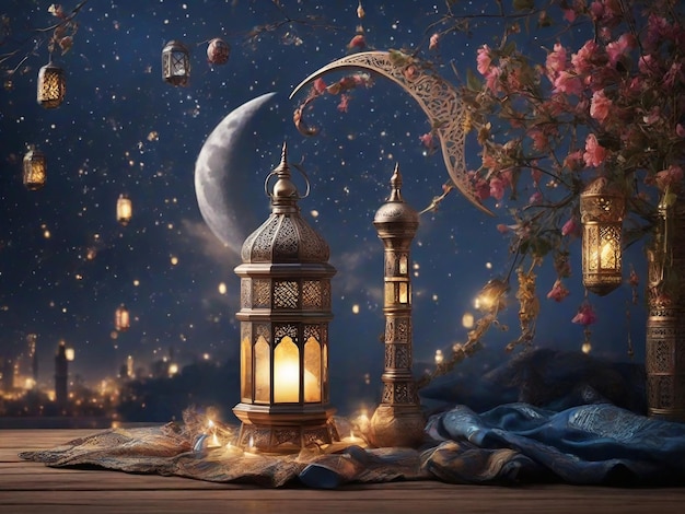 Foto ramadan com elementos de elementos como lanterna
