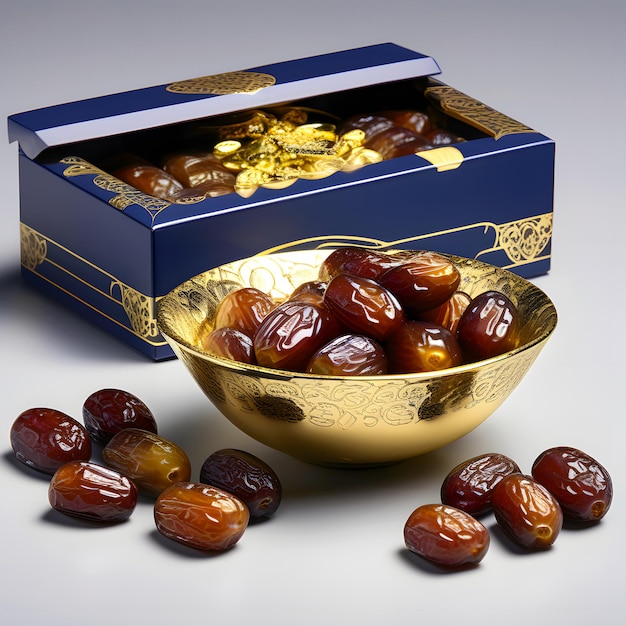 Ramadan Datteln Obstverpackung und eine luxuriöse Schüssel