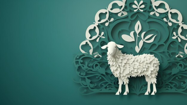 Ramadán Eid al Adha ovejas concepto de arte fondo verde celebración