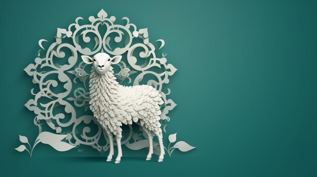 Foto ramadán eid al adha ovejas concepto de arte fondo verde celebración