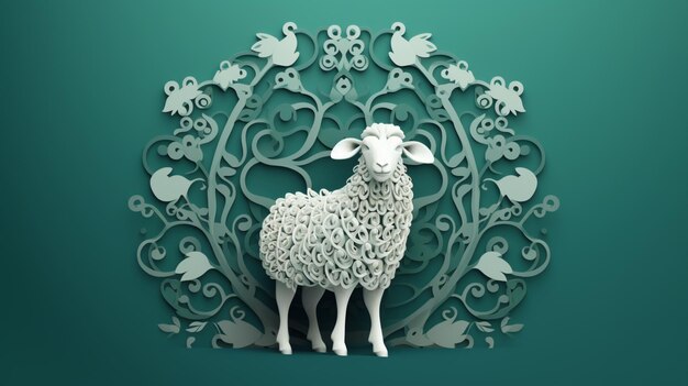 Foto ramadán eid al adha ovejas concepto de arte fondo verde celebración