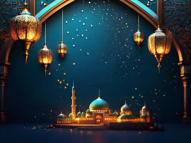 Ramadán Eid Mubarak fondo islámico generado por AI