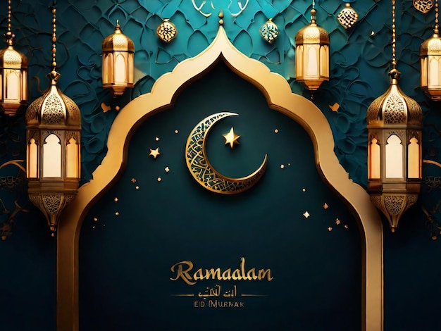 Ramadán Eid Mubarak fondo islámico generado por AI