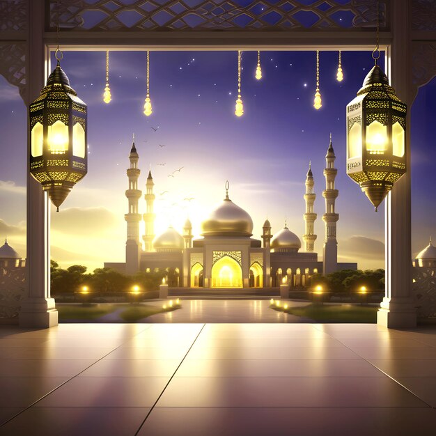 Ramadan Eid Mubarak Islamisches Fest Moschee und Laterne Abendhimmel Hintergrund