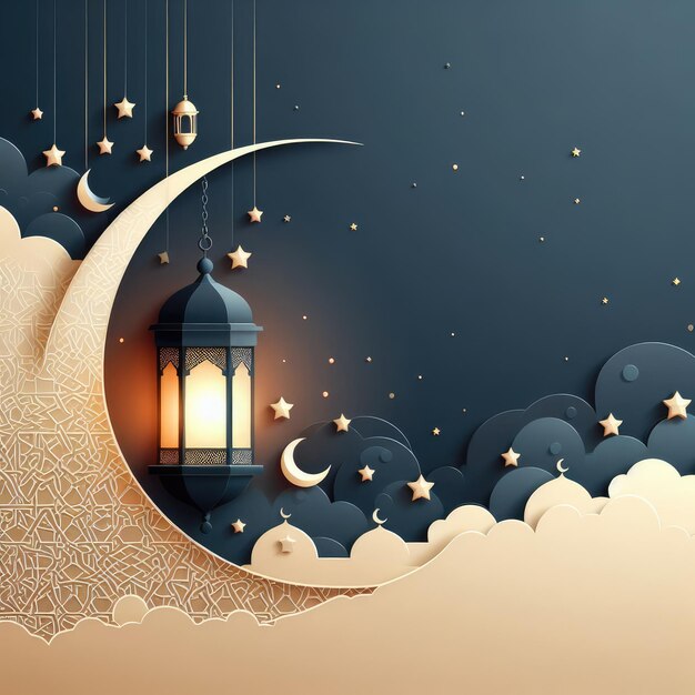 Ramadán Eid mubarak luna y mezquita hermoso fondo