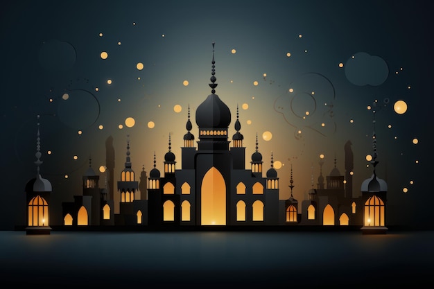 Ramadan glühender Hintergrund mit Moschee und Laterne Heiliger Ramadan Kareem Mond für Muslime