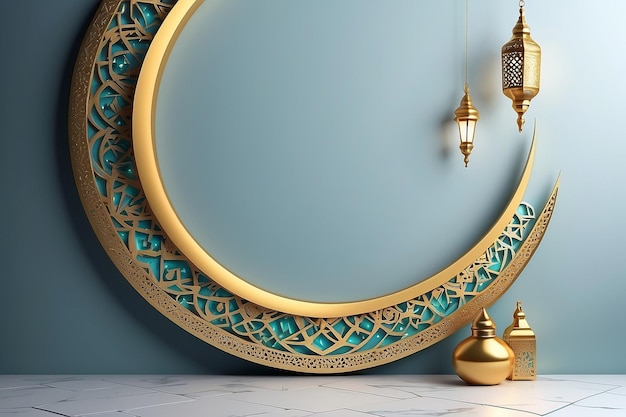 Ramadan-Halbmond auf modernem Wandhintergrund Luxus-Ramadan-Hintergrund