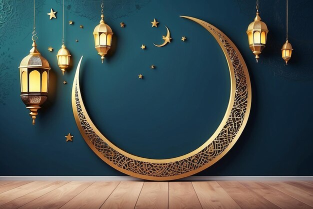 Ramadan-Halbmond auf modernem Wandhintergrund Luxus-Ramadan-Hintergrund