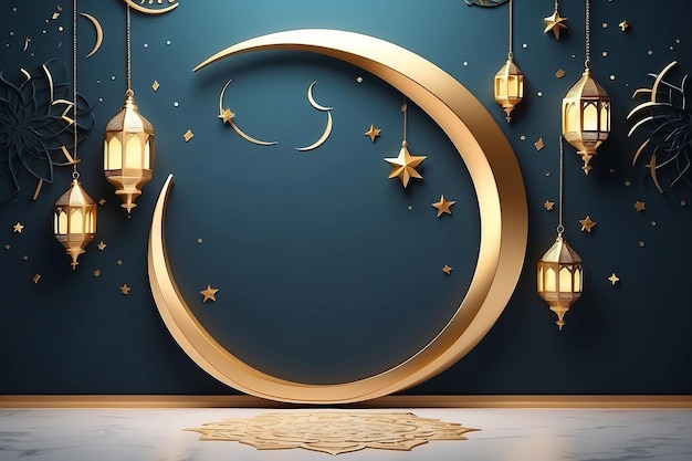 Ramadan-Halbmond auf modernem Wandhintergrund Luxus-Ramadan-Hintergrund