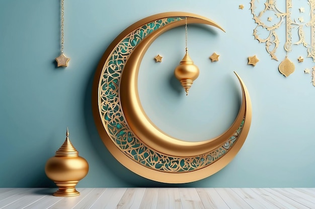 Ramadan-Halbmond auf modernem Wandhintergrund Luxus-Ramadan-Hintergrund