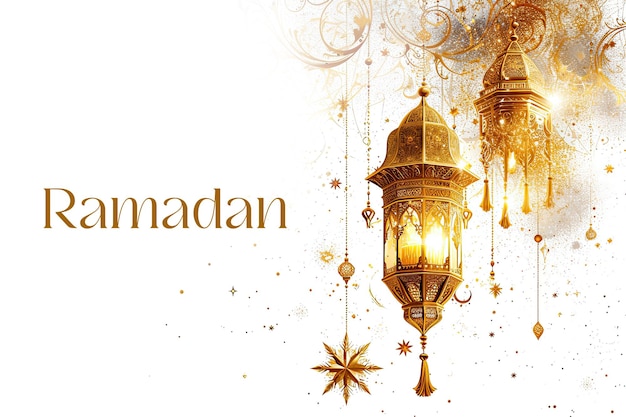 Ramadan-Hintergrund mit arabischen goldenen Laternen und Glanz