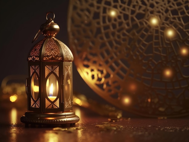 Ramadan-Hintergrund mit einer goldenen Laterne und dem Mond