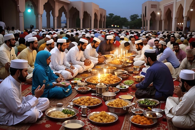 Ramadan Iftaar Gruppe von muslimischen Menschen, die das Fasten brechen