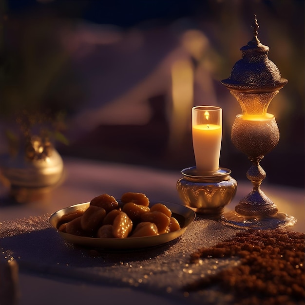 Ramadan iftar time en el desierto por la noche