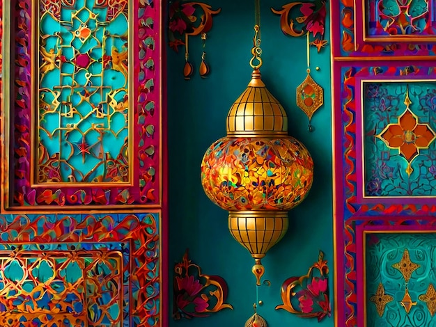 Foto ramadán con una impresionante escena de eid al-fitr con colores vibrantes