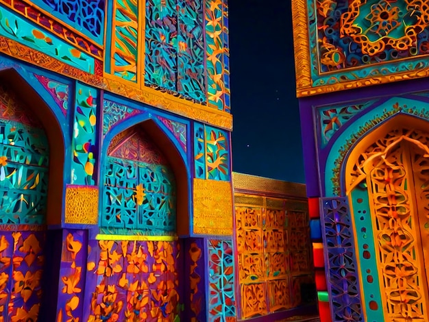 Foto ramadán con una impresionante escena de eid al-fitr con colores vibrantes