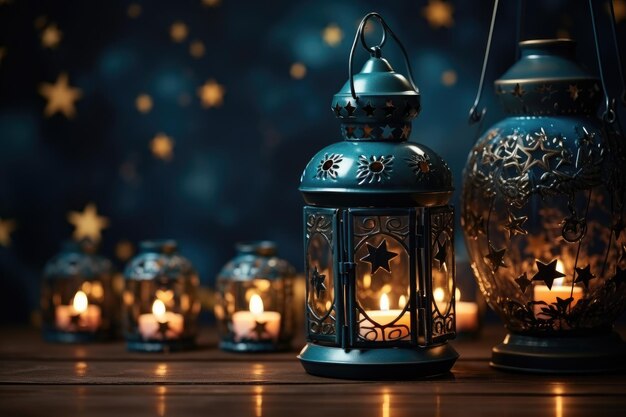 Ramadan islamischer Hintergrund Laterne und Mond in der Nacht professionelle Fotografie