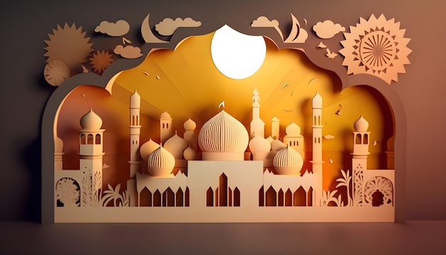 Ramadan Kareem 3D-Papercut-Moschee