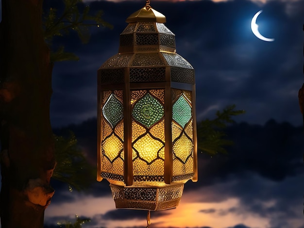 Ramadan Kareem arabische Laterne mit Bokeh-Generativ ai