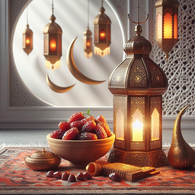Ramadan Kareem Background com combinação de árabe e mesquita 2024