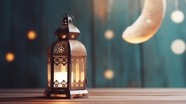 Ramadan Kareem Background com ilustração de lanterna AI GenerativexA