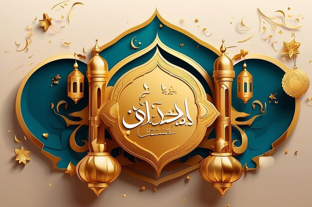 Ramadan kareem bandeira de saudação dourada modelo de design de ilustração com elemento 3d dourado 2024