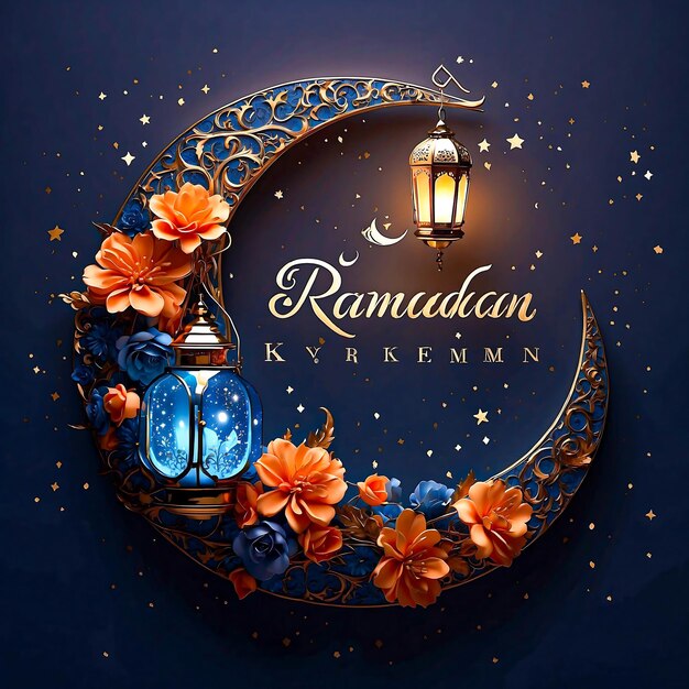 Ramadan Kareem Begrüßungsdesign mit Halbmond und Laterne