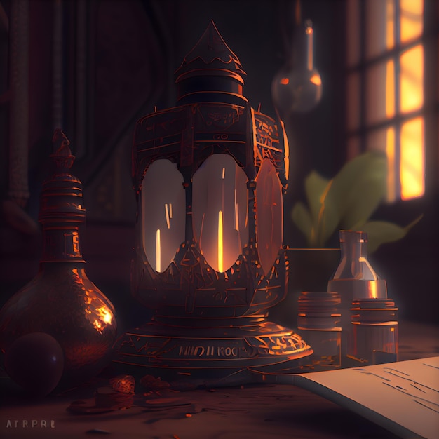 Ramadan Kareem cartão de saudação lanternas árabes em cima da mesa