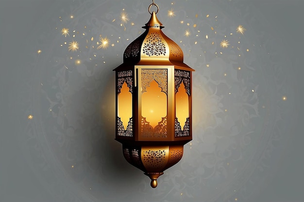 Ramadan Kareem com lanterna de luz padrão islâmico fundo de mesquita